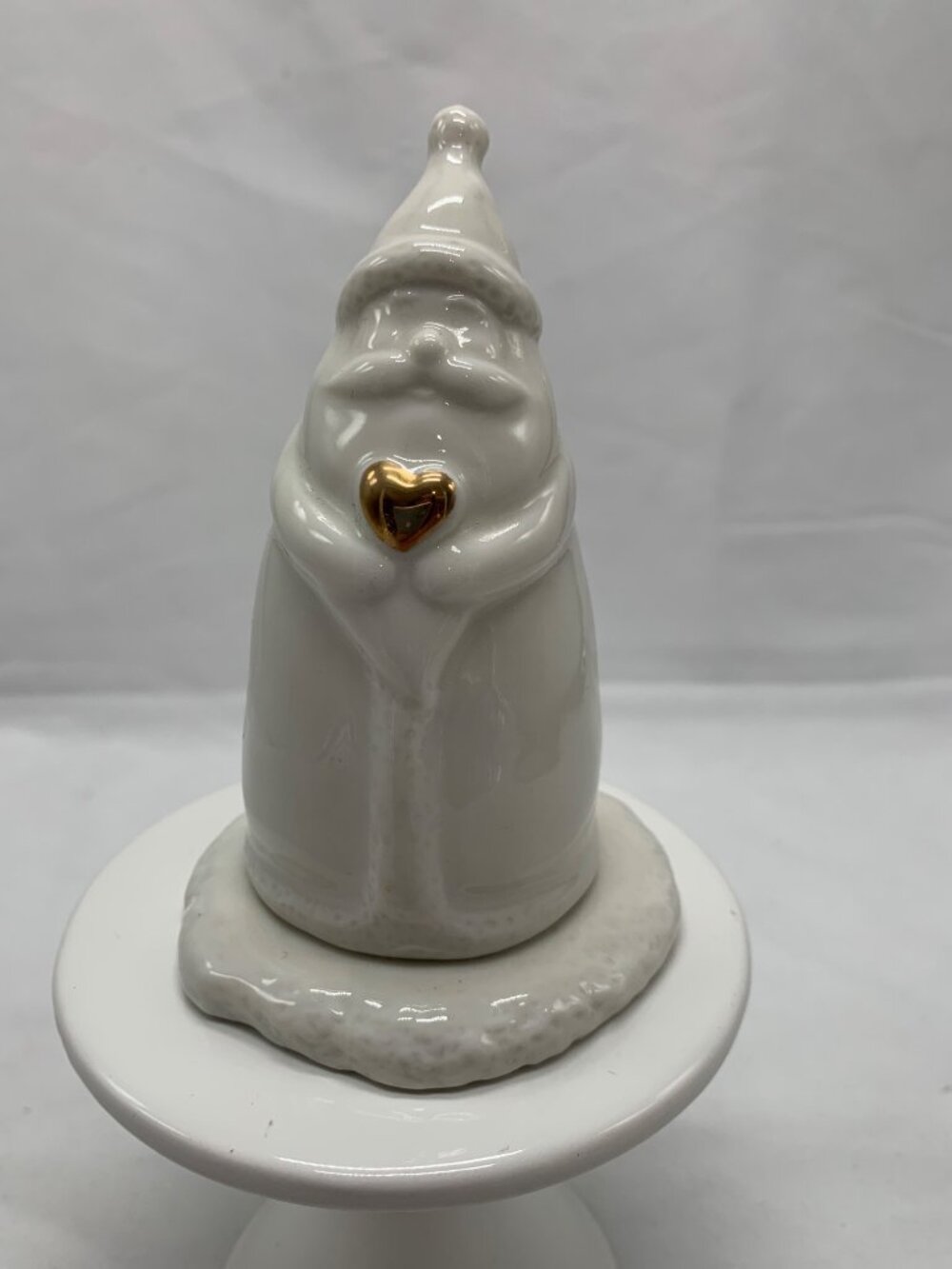Porcelain 2 Piece Santa Toothpick Holder White with Gold Heart